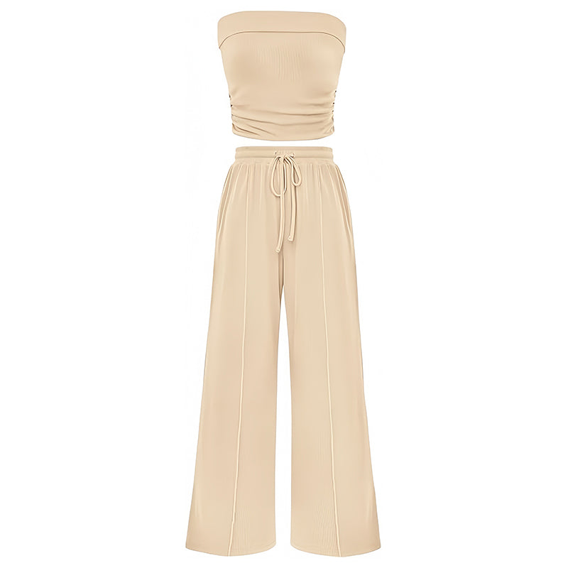 Women's Summer Two-Piece Outfit - Strapless Top & Pants