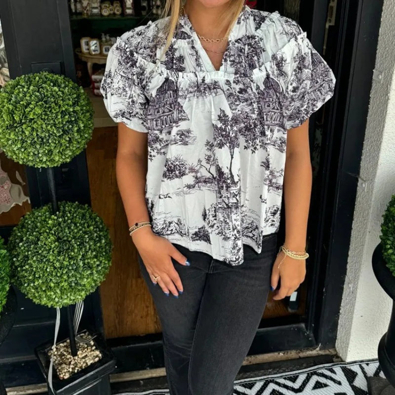 Women’s Printed V-Neck Blouse
