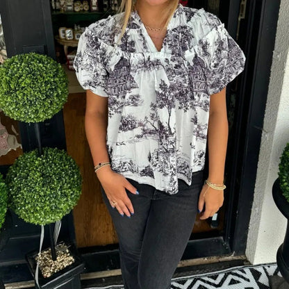 Women’s Printed V-Neck Blouse
