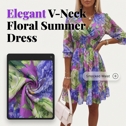 ⏳Limited-time 50% off⏰Women's Floral V-Neck Ruffle Hem A-Line Dress💐👗