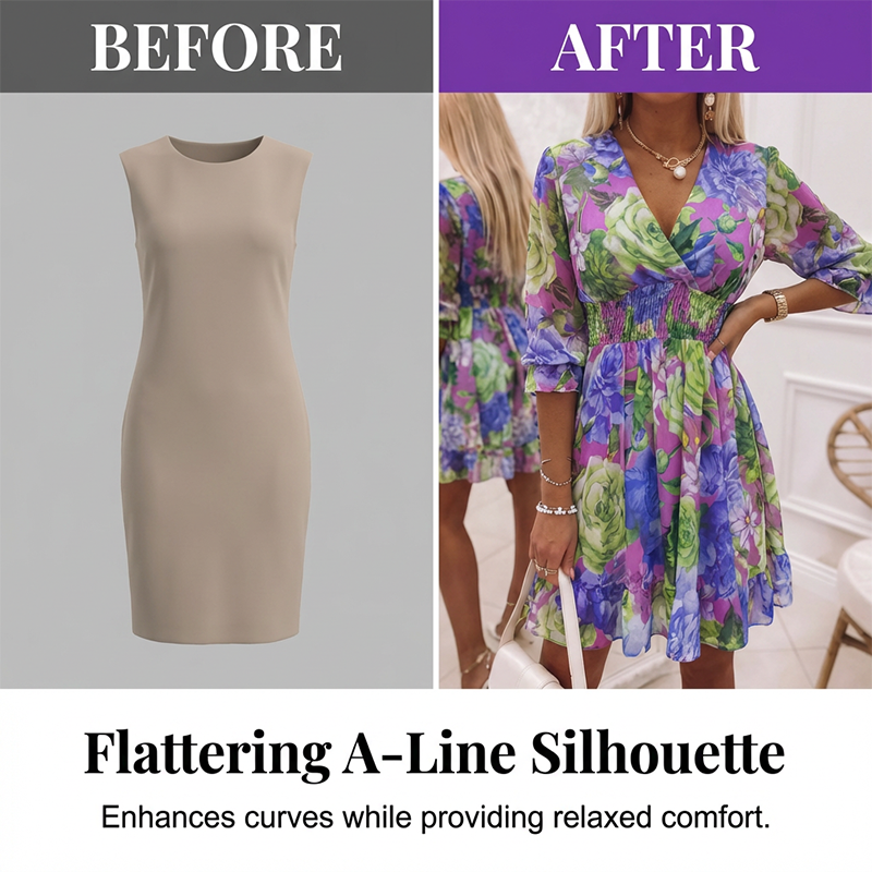 ⏳Limited-time 50% off⏰Women's Floral V-Neck Ruffle Hem A-Line Dress💐👗