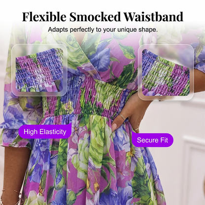 ⏳Limited-time 50% off⏰Women's Floral V-Neck Ruffle Hem A-Line Dress💐👗