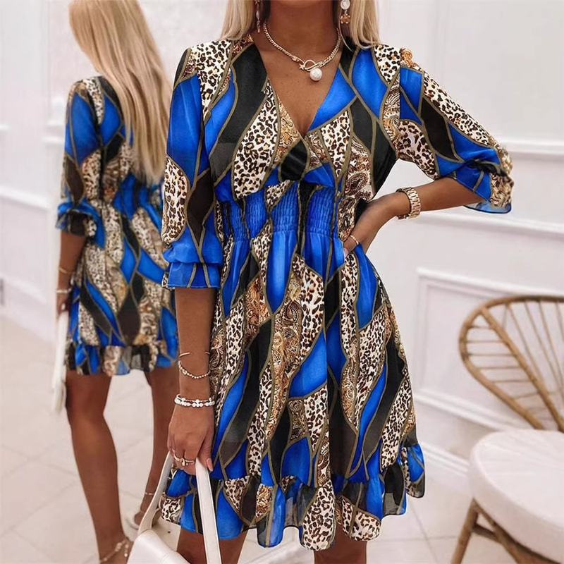 ⏳Limited-time 50% off⏰Women's Floral V-Neck Ruffle Hem A-Line Dress💐👗