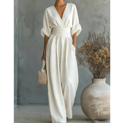 Elegant V-Neck Wide-Leg Jumpsuit