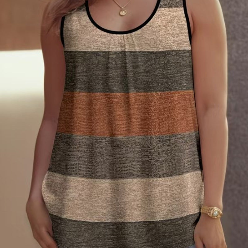 Women's Color Block Striped Tank Top Ruched Neck Sleeveless Tops