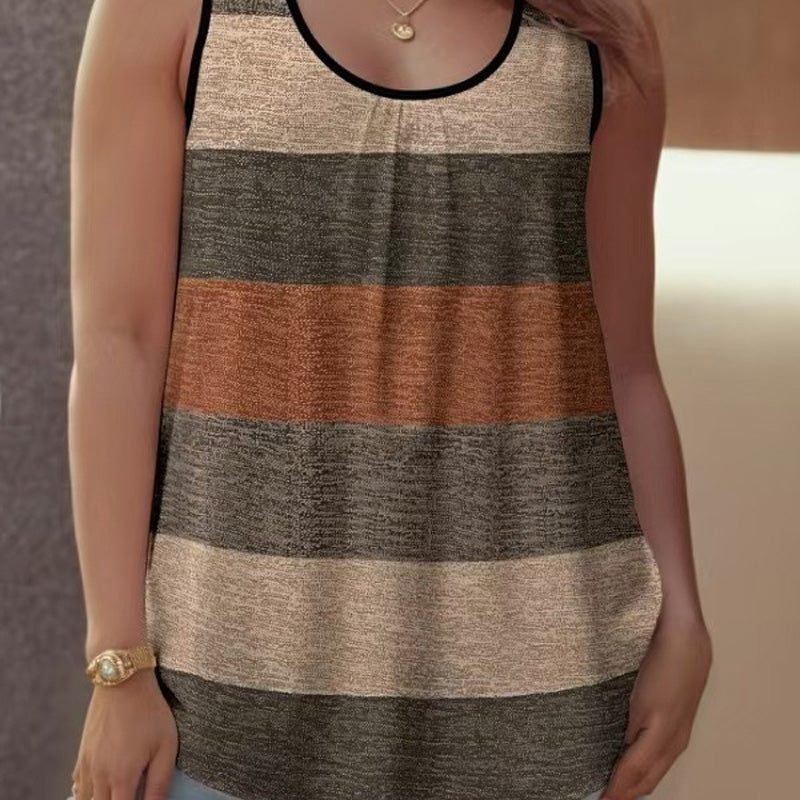 Women's Color Block Striped Tank Top Ruched Neck Sleeveless Tops