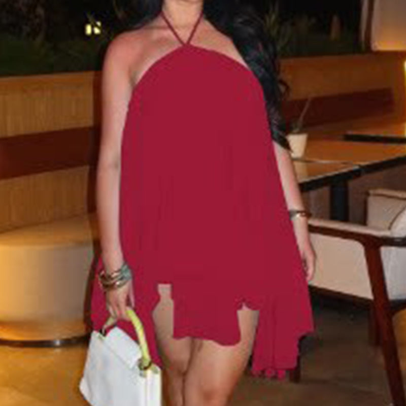 Sleeveless A-Line Halter Mini Dress