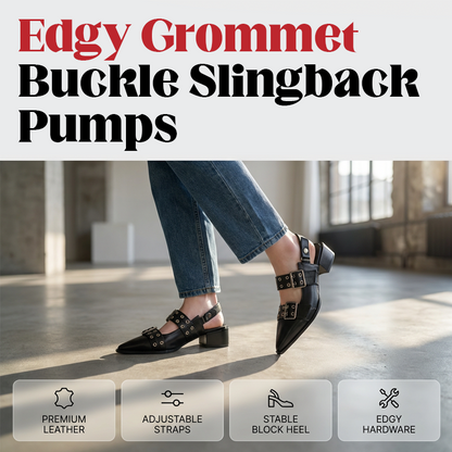 Edgy Grommet & Buckle Low Heel Pumps