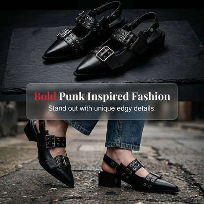 Edgy Grommet & Buckle Low Heel Pumps