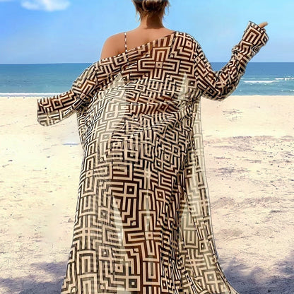 Women's 3-Piece Geometric Print Swimwear Set – Versatile, Supportive & Quick-Drying