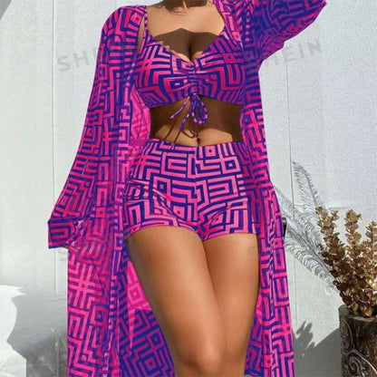 Women's 3-Piece Geometric Print Swimwear Set – Versatile, Supportive & Quick-Drying