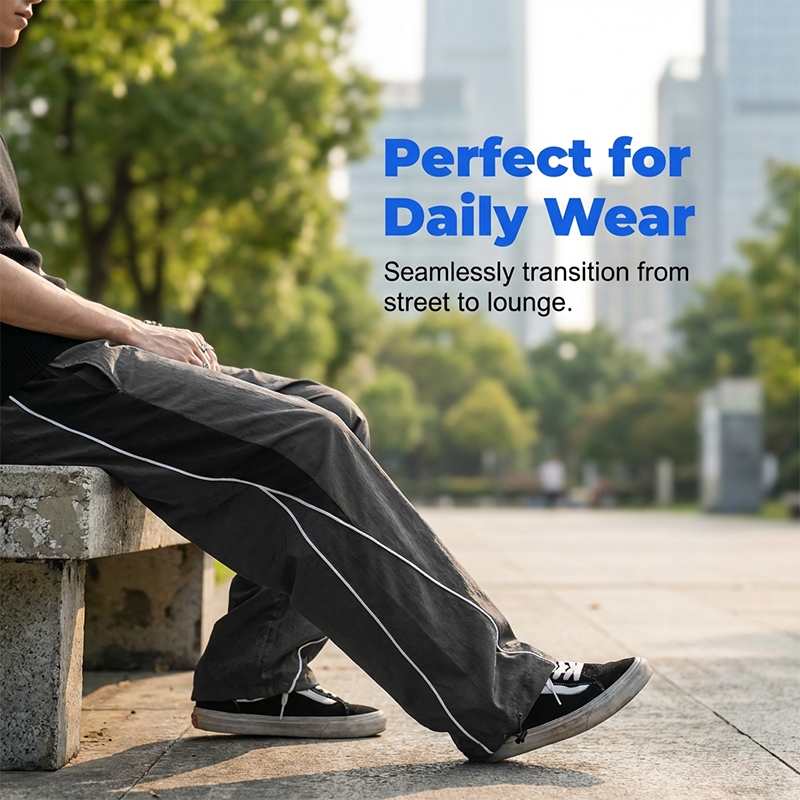 Men's Retro Side Stripe Wide-Leg Pants