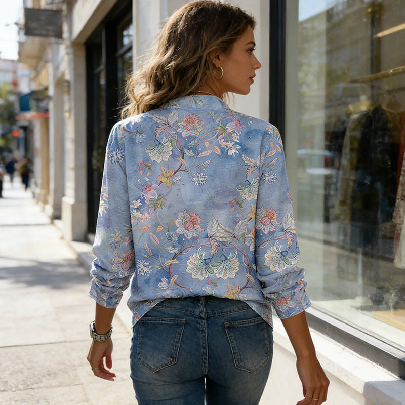 Women's Floral Print V-Neck Blouse