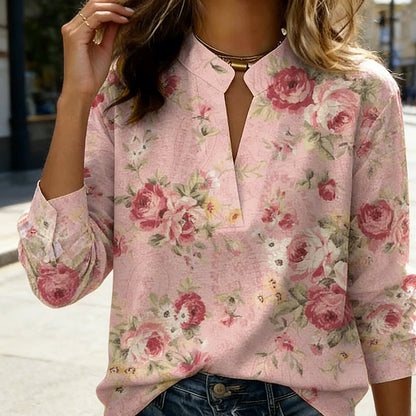 Women's Floral Print V-Neck Blouse