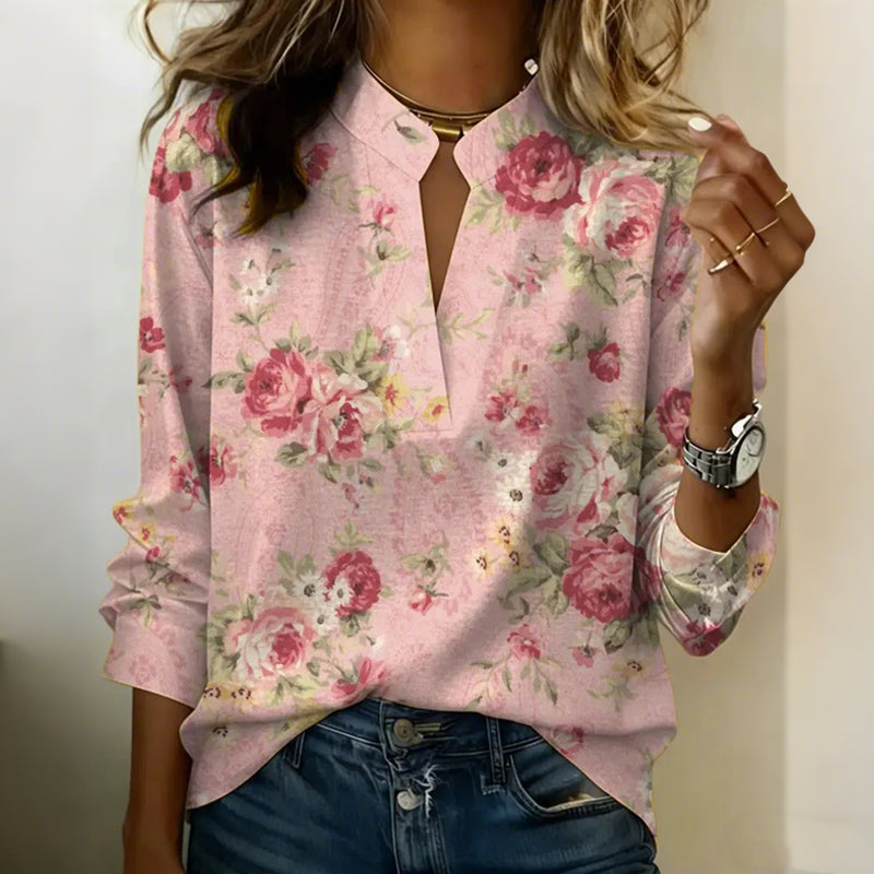 Women's Floral Print V-Neck Blouse