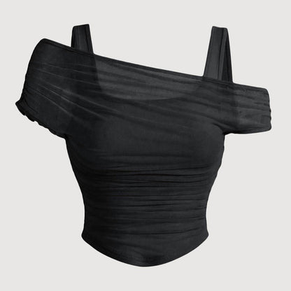Women's Asymmetrical Ruched Mesh Top