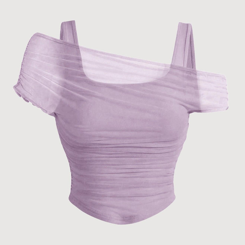 Women's Asymmetrical Ruched Mesh Top