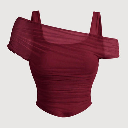 Women's Asymmetrical Ruched Mesh Top