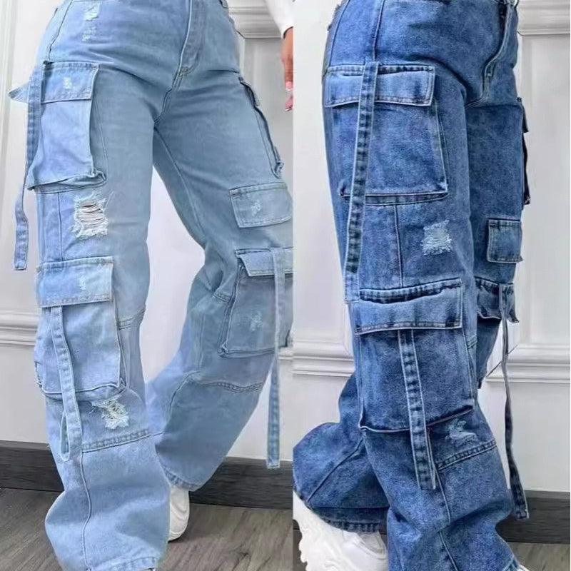 👖 Women's High-Waist Baggy Cargo Jeans ✨