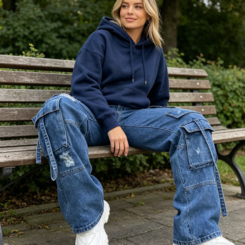 👖 Women's High-Waist Baggy Cargo Jeans ✨