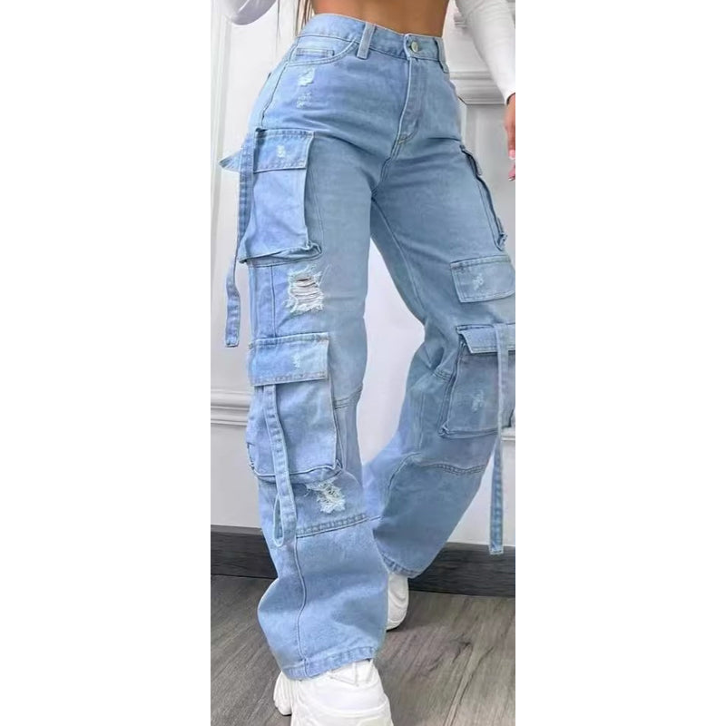👖 Women's High-Waist Baggy Cargo Jeans ✨
