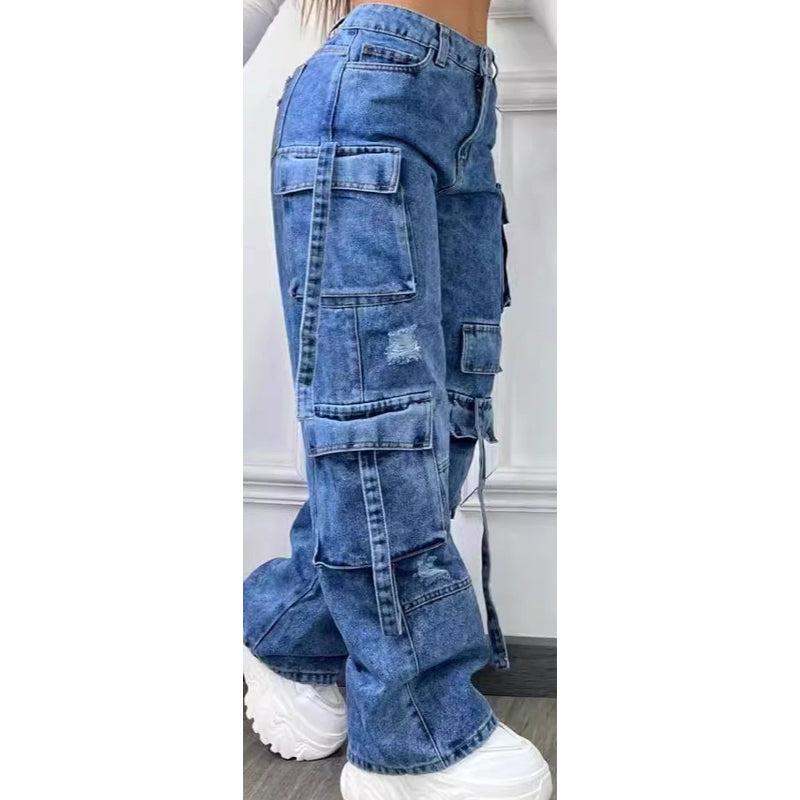 👖 Women's High-Waist Baggy Cargo Jeans ✨