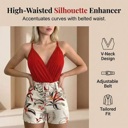 🌴 50% OFF NOW!🍹 V-Neck & High-Waist Shorts Set – Tropical Print – 2-Piece Vacation Outfit 💃