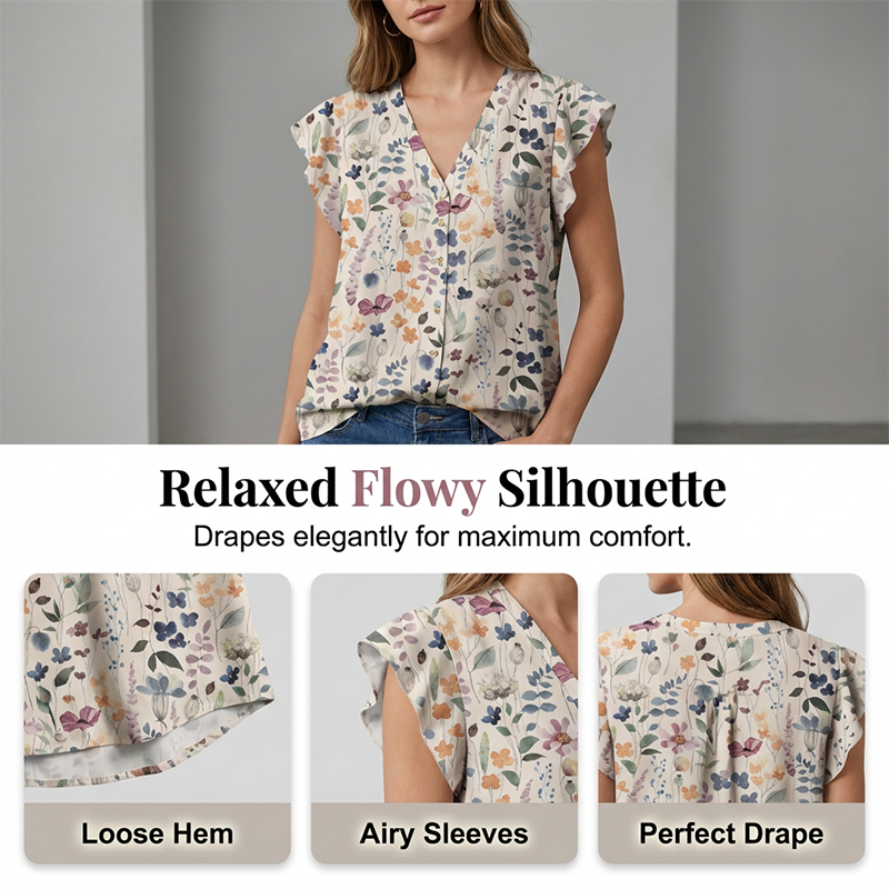 🌸🤍Women's V-Neck Floral Print Button-Down Blouse☀️