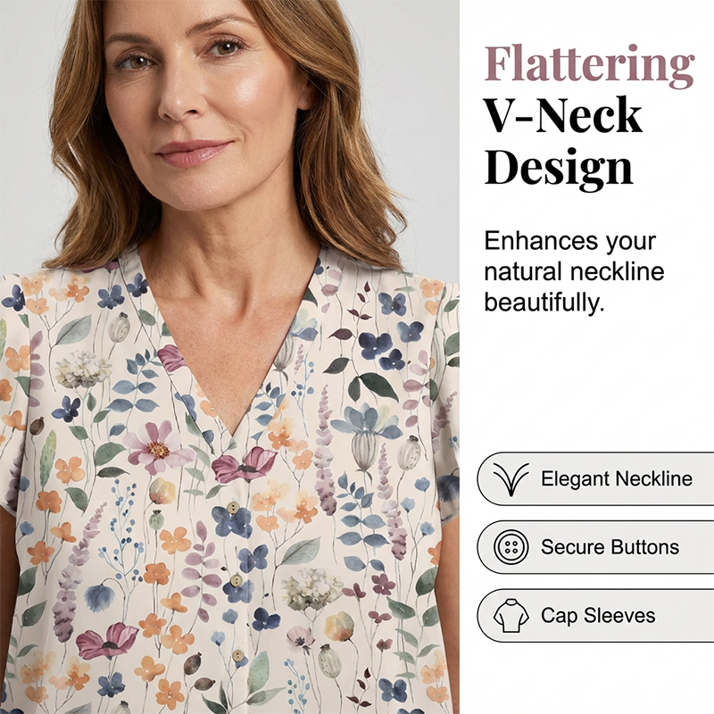 🌸🤍Women's V-Neck Floral Print Button-Down Blouse☀️