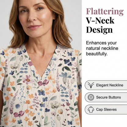🌸🤍Women's V-Neck Floral Print Button-Down Blouse☀️