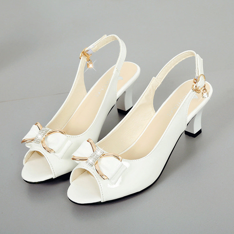 Women's Elegant Peep-Toe Slingback Sandals – Mid-Heel, Bow Detail & Adjustable Strap