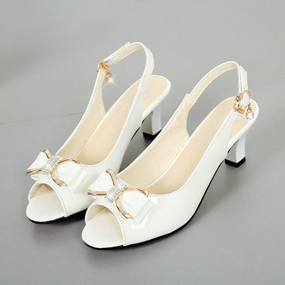 Women's Elegant Peep-Toe Slingback Sandals – Mid-Heel, Bow Detail & Adjustable Strap