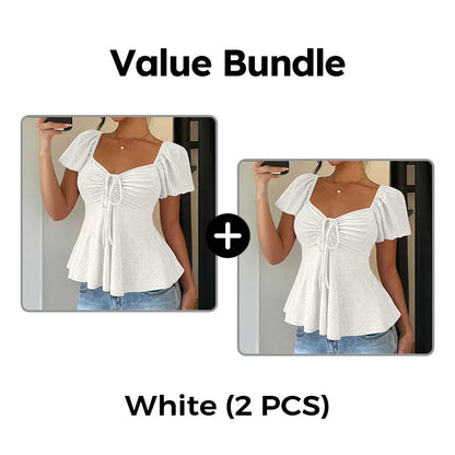 Women's Puff Sleeve Drawstring Ruched Peplum Top