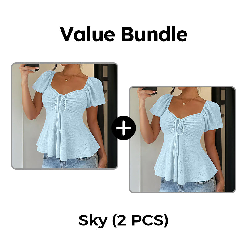 Women's Puff Sleeve Drawstring Ruched Peplum Top