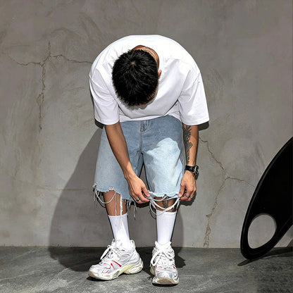 Men's Fashion Loose Fit Denim Shorts with Raw Hem