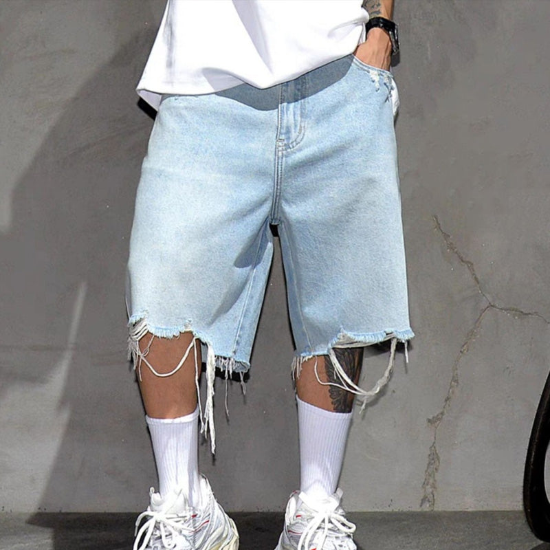 Men's Fashion Loose Fit Denim Shorts with Raw Hem