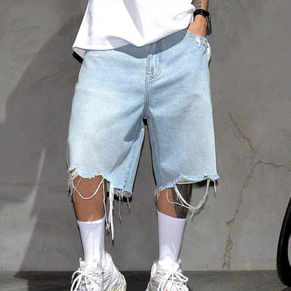 Men's Fashion Loose Fit Denim Shorts with Raw Hem
