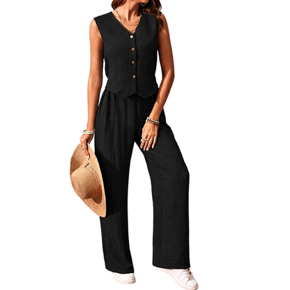 Women's Sleeveless Vest & Wide-Leg Pants Set