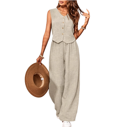 Women's Sleeveless Vest & Wide-Leg Pants Set