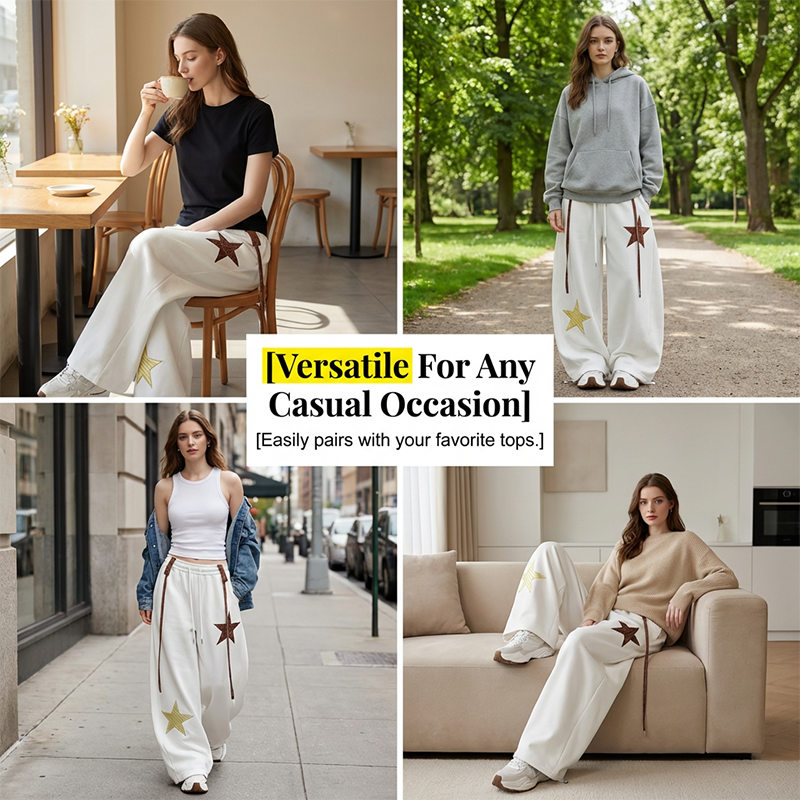 Star Patch Baggy Pants with Decorative Straps
