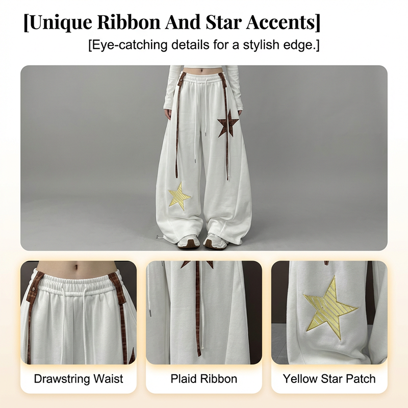 Star Patch Baggy Pants with Decorative Straps