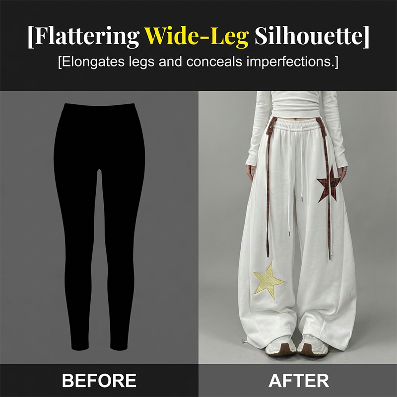 Star Patch Baggy Pants with Decorative Straps