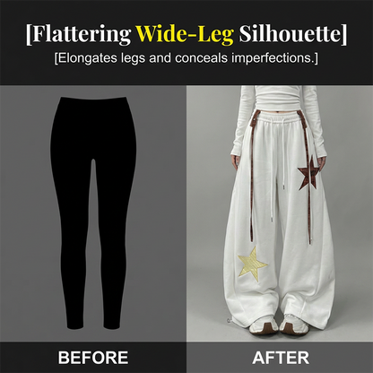 Star Patch Baggy Pants with Decorative Straps