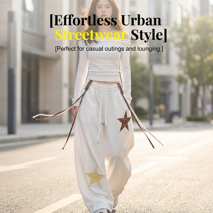 Star Patch Baggy Pants with Decorative Straps