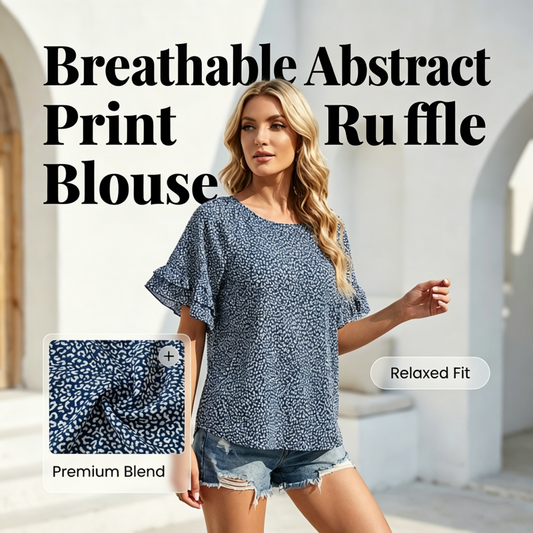 Women's Abstract Print Ruffle Sleeve Blouse