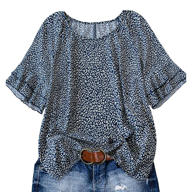 Women's Abstract Print Ruffle Sleeve Blouse