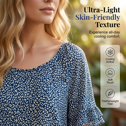 Women's Abstract Print Ruffle Sleeve Blouse
