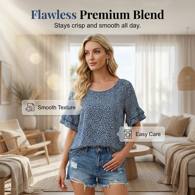 Women's Abstract Print Ruffle Sleeve Blouse