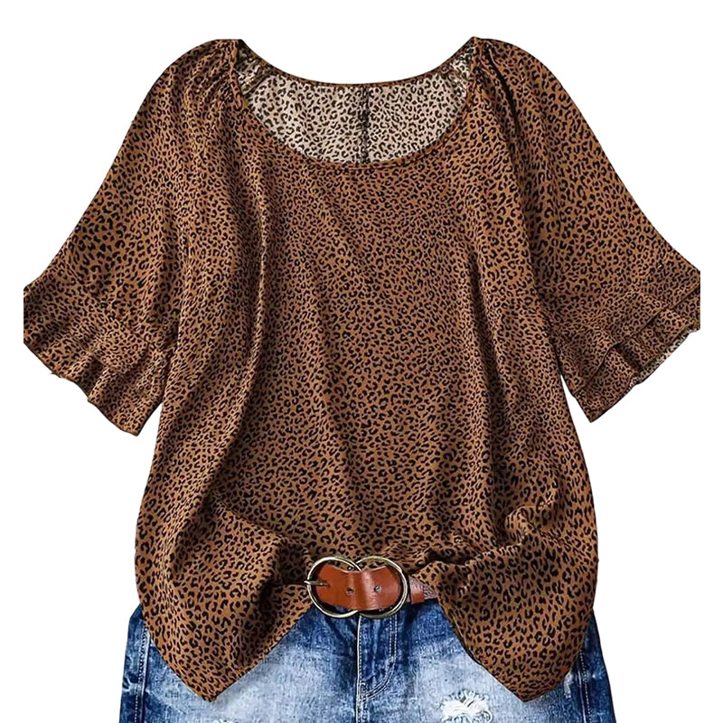 Women's Abstract Print Ruffle Sleeve Blouse