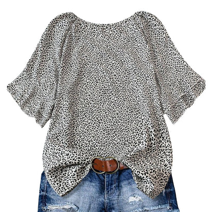 Women's Abstract Print Ruffle Sleeve Blouse